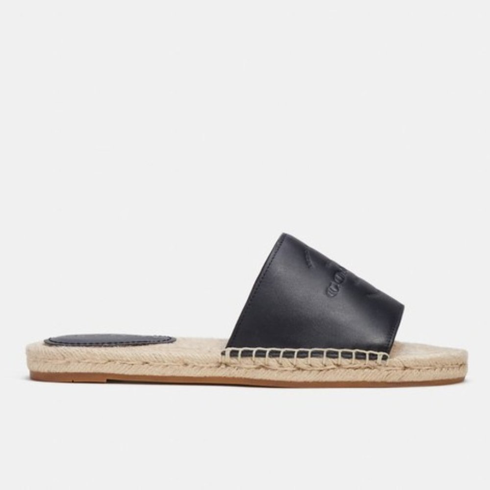 COACH Cailin Black Leather Espadrille Slides - Picture 2 of 4